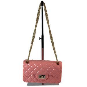 New Fashion Jelly Shoulder/Crossbody  Quilted Medium Pink/Gold Barbiecore Bag